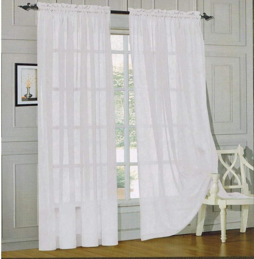 Elegant Comfort 2 Piece Solid Sheer 40 x 84 Window Curtains/Drape/Panels/Treatment, White
