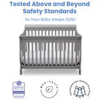 Delta Children Canton 4-in-1 Convertible Crib, Grey, Wood, 54.3"L x 35.3"W x 43.3"H, Model 7888-026,