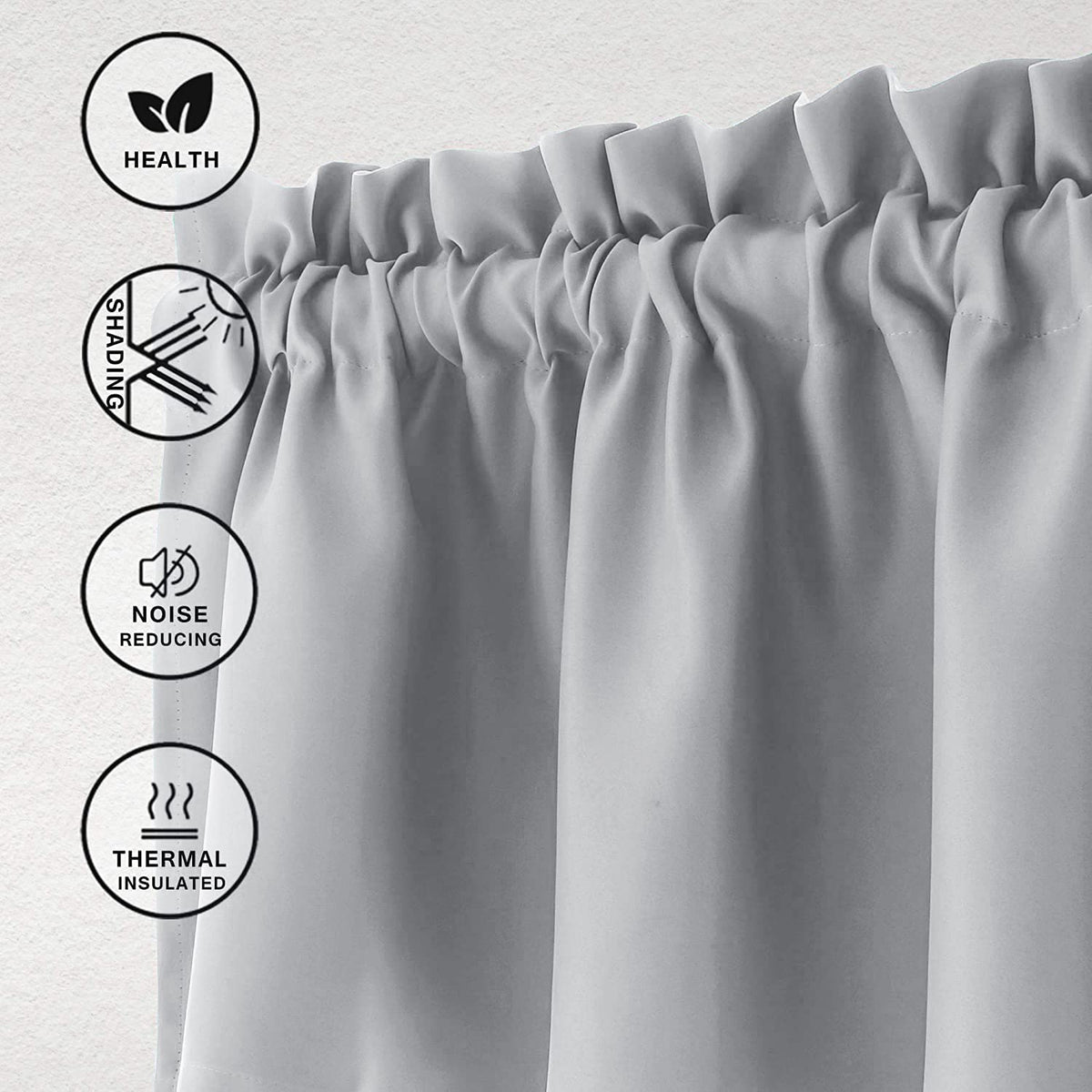 Hiasan Valance Curtains For Kitchen Blackout Thermal Insulated Solid Window Curtain Valance, Silver Grey, 52 X 18 Inches, 1 Panel