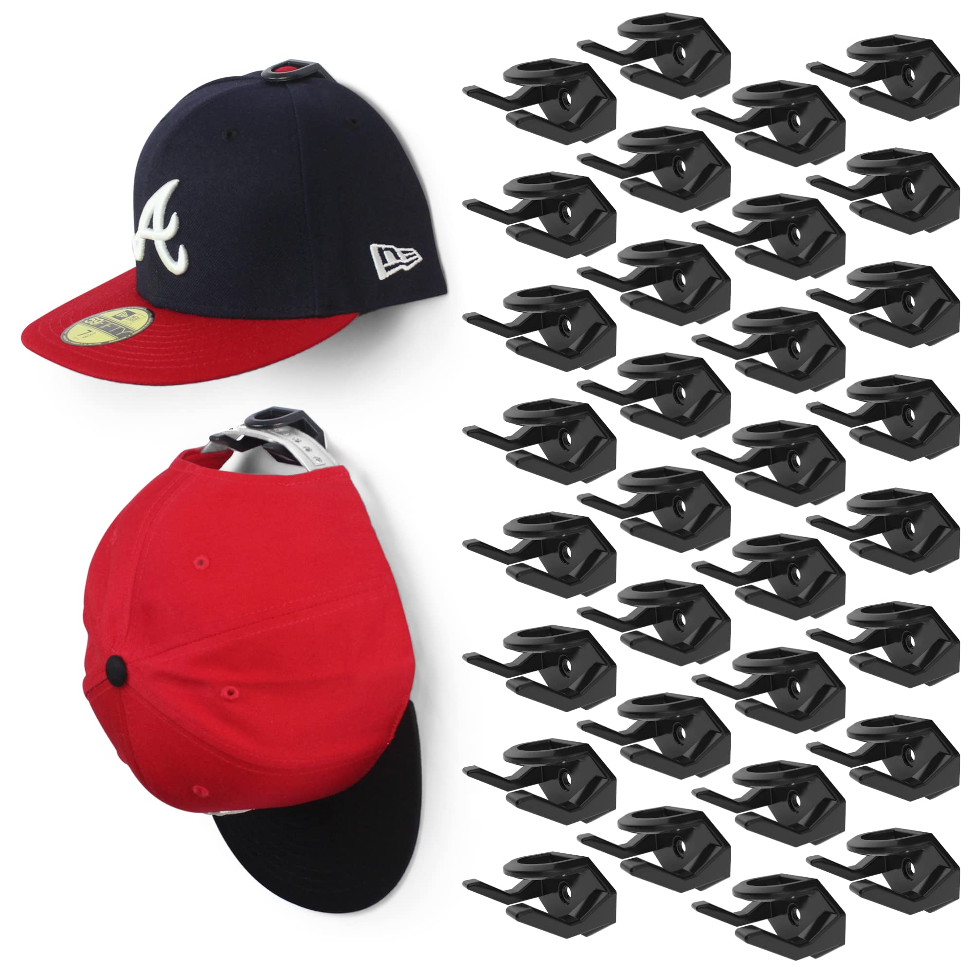 Modern JP Adhesive Hat Hooks for Wall (32-Pack) - Hat Rack for Baseball Caps, Minimalist Hat Display, Strong Hold Hat Hangers fo