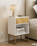Masupu Extra Large Nightstand with Charging Station,Boho Night Stand Modern Farmhouse Wood Bedside Table with Storage Drawer and
