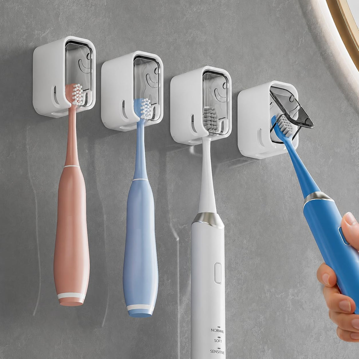 WallMounted Toothbrush Holder with Dustproof Cover, 4 Pack