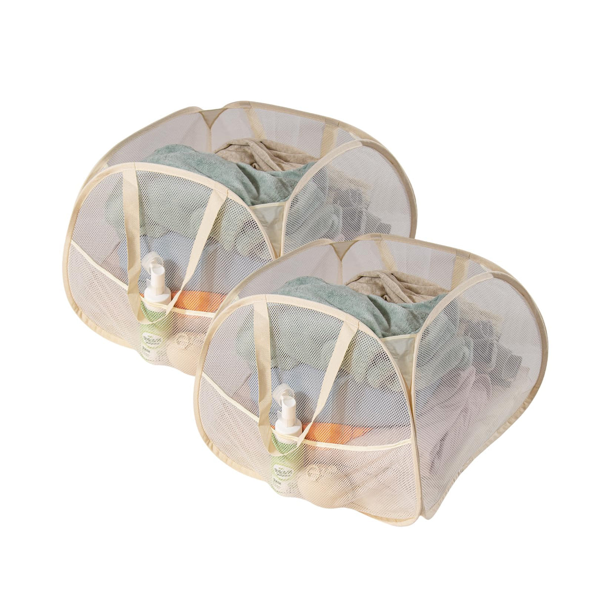 LunaMeet Collapsible Laundry Basket 90L, Mesh Popup Hamper, Beige 2PCS