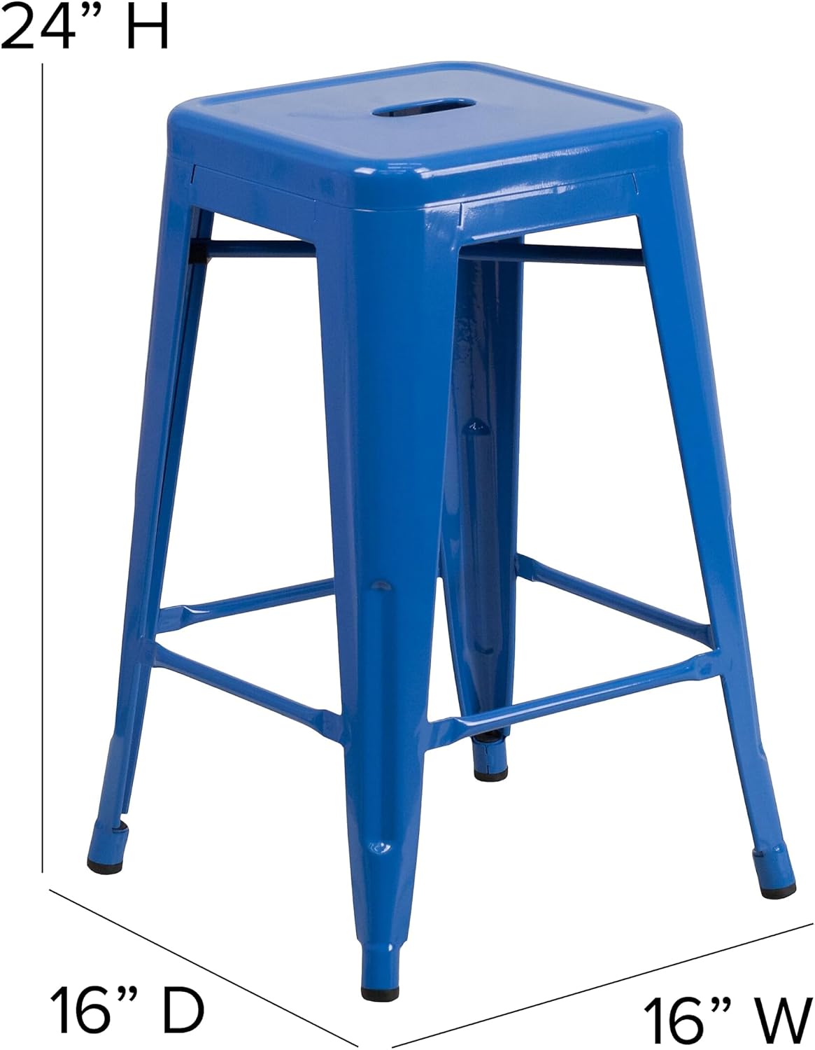 Commercial Grade 24 High Backless Blue Metal Indoor-Outdoor Counter Height Stool with Square Seat