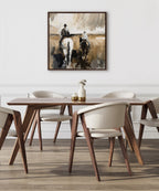 Sylvie Western Cowboy Horseback Ranch Abstract Neutral 2 Framed Canvas by The Creative Bunch Studio