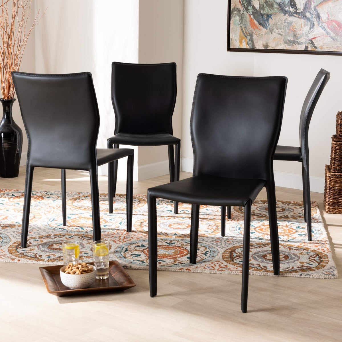Baxton Studio Heidi Modern And Contemporary Black Faux Leather Upholstered 4Piece Dining Chair Set
