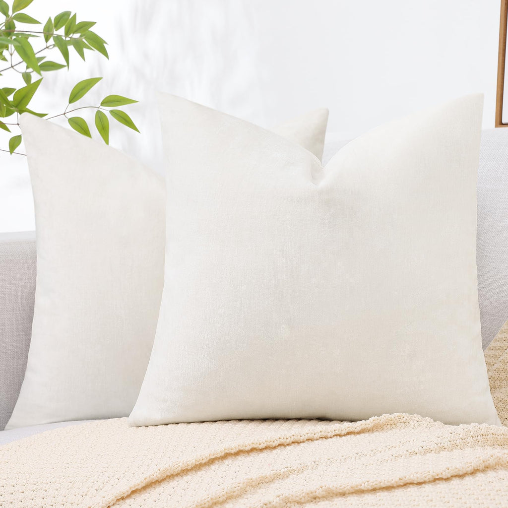 Decoruhome Christmas Couch Throw Pillow Covers 20X20 Set Of 2, Decorative Soft Chenille Solid Dyed Pillow Covers For Sofa Bed Living Room, Cream White