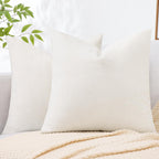 Decoruhome Christmas Couch Throw Pillow Covers 20X20 Set Of 2, Decorative Soft Chenille Solid Dyed Pillow Covers For Sofa Bed Living Room, Cream White