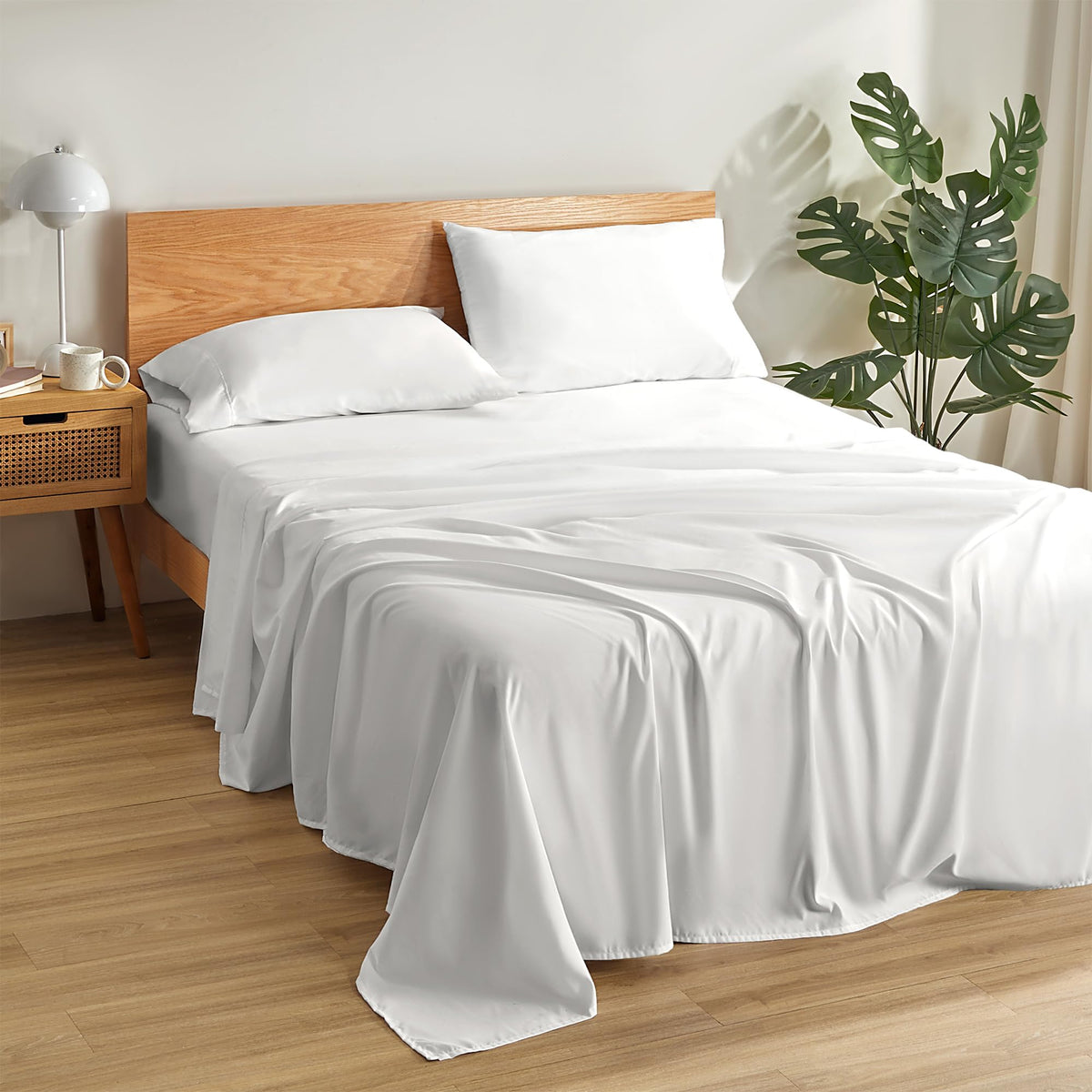 Sleep Zone Queen Sheets White - Super Soft Sheets For Queen Size Bed, 4 Pieces Hotel Luxury Queen Sheet Set, Easy Care Microfibe