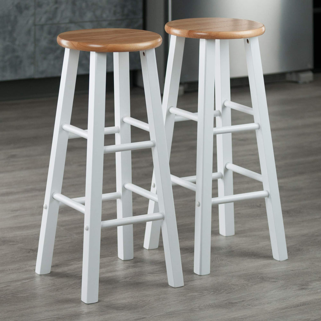 Winsome Element 2-Piece 29In Bar Stool Set, Natural/Whtie Finish, Solid Wood, Modern Design