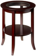 Frenchi Furniture-Wood Genoa End Table, Round Side /Accent Table , Inset Glass Espresso