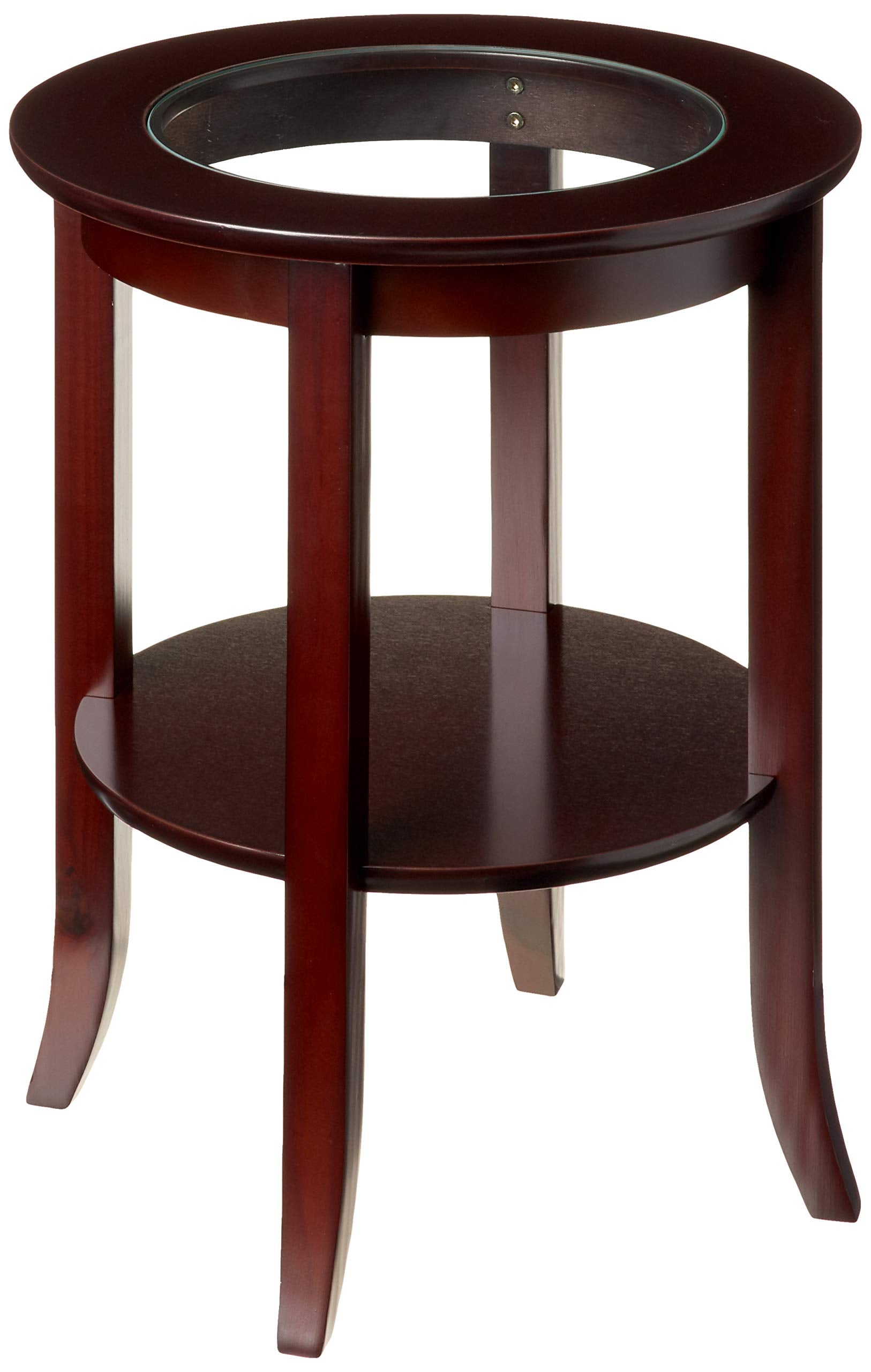 Frenchi Furniture-Wood Genoa End Table, Round Side /Accent Table , Inset Glass Espresso