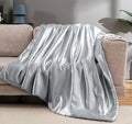 Vonty Satin Throw Blanket Silver Grey Satin Blankets 90X90 Inches(With Small Flowers), Cooling & Silky Throw Blanket Wrinkle-Fre