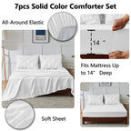Himeet White Queen Comforter Set 7 Pieces White Queen Comforter(88''X88'') Pintuck White Comforter Set Pinch Pleat White Comfort
