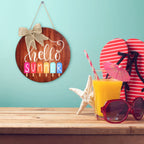 Hello Summer Sign 12 X 12 Inch Summer Welcome Sign Front Door Decor Farmhouse Porch Decoration Round Wooden Hanging Sign For Hom