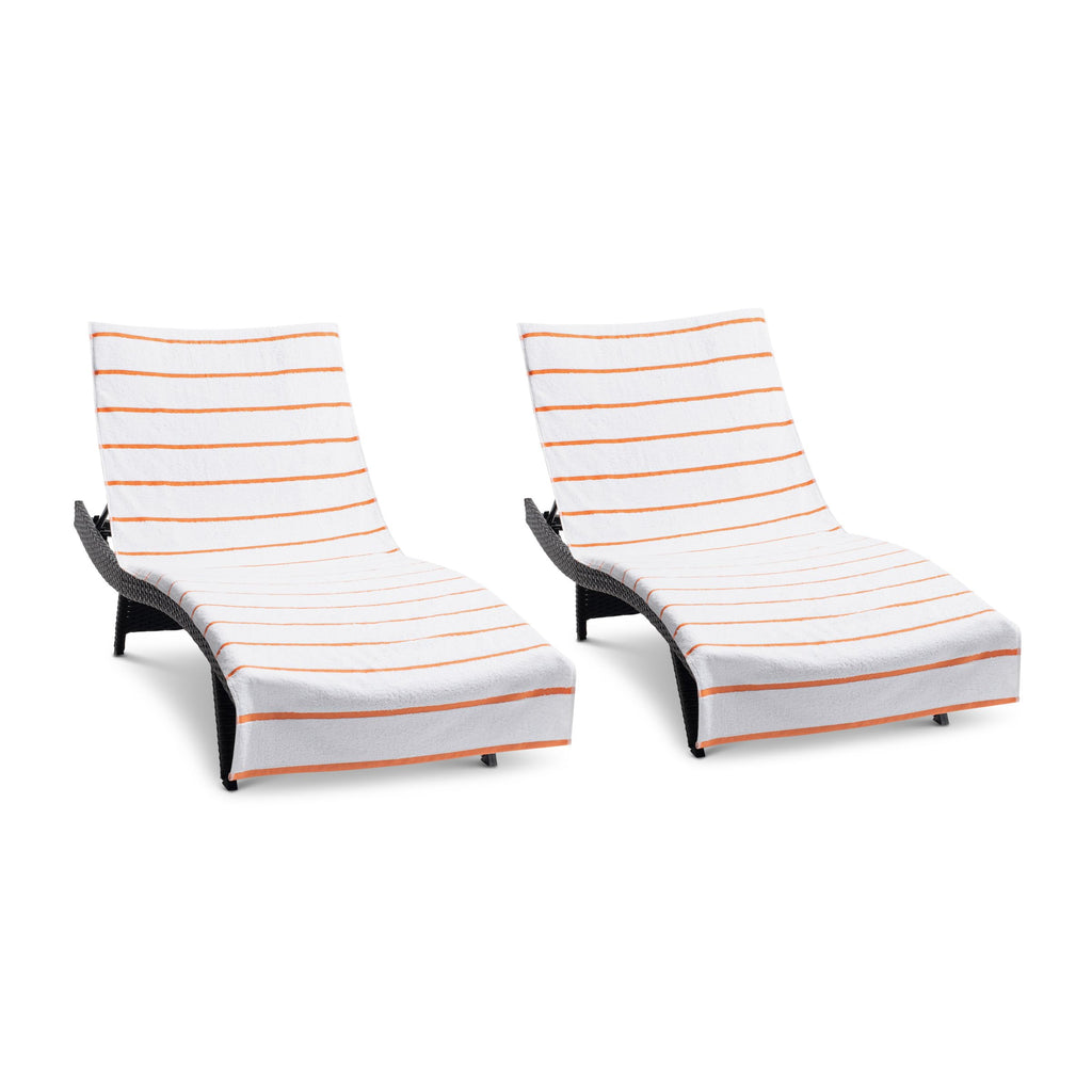 Arkwright Cotton Chaise Lounge Cover - (Pack Of 2) 100% Cotton Terry Towel Pool Chair Covers For Outdoor Beach Furniture, 30 X 85 In, Orange