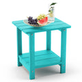 Lue Bona Adirondack Outdoor Side Table, 2-Tier Aruba Blue Hdps Patio End Table Weather Resistant, Outdoor Morden Side Table For Patio, Pool, Porch