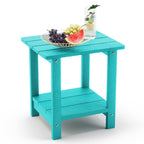 Lue Bona Adirondack Outdoor Side Table, 2-Tier Aruba Blue Hdps Patio End Table Weather Resistant, Outdoor Morden Side Table For Patio, Pool, Porch