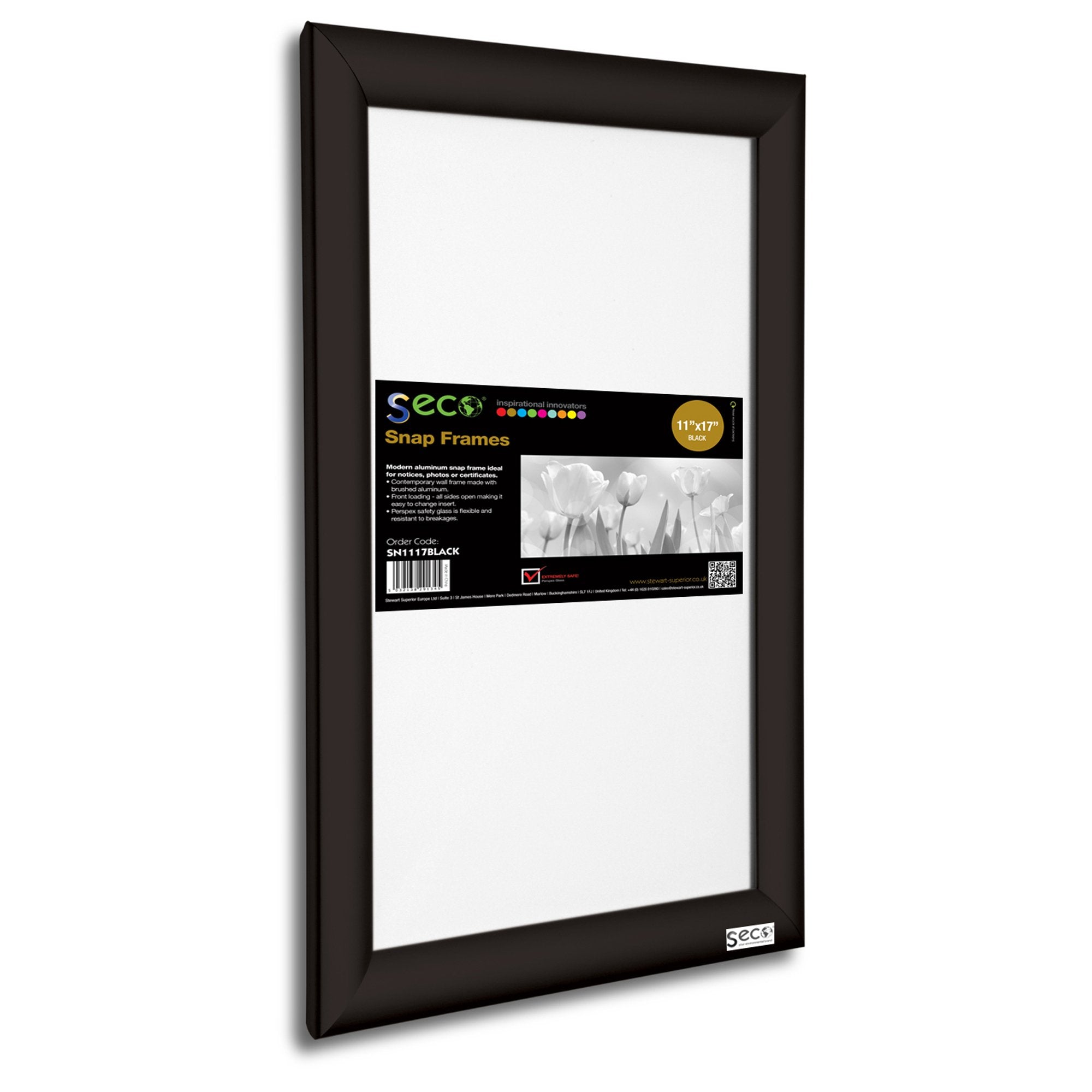 SECO Front Load Easy Open Snap Frame Poster/Picture Frame 11 x 17 Inches, Black Aluminum Frame (SN1117Black)