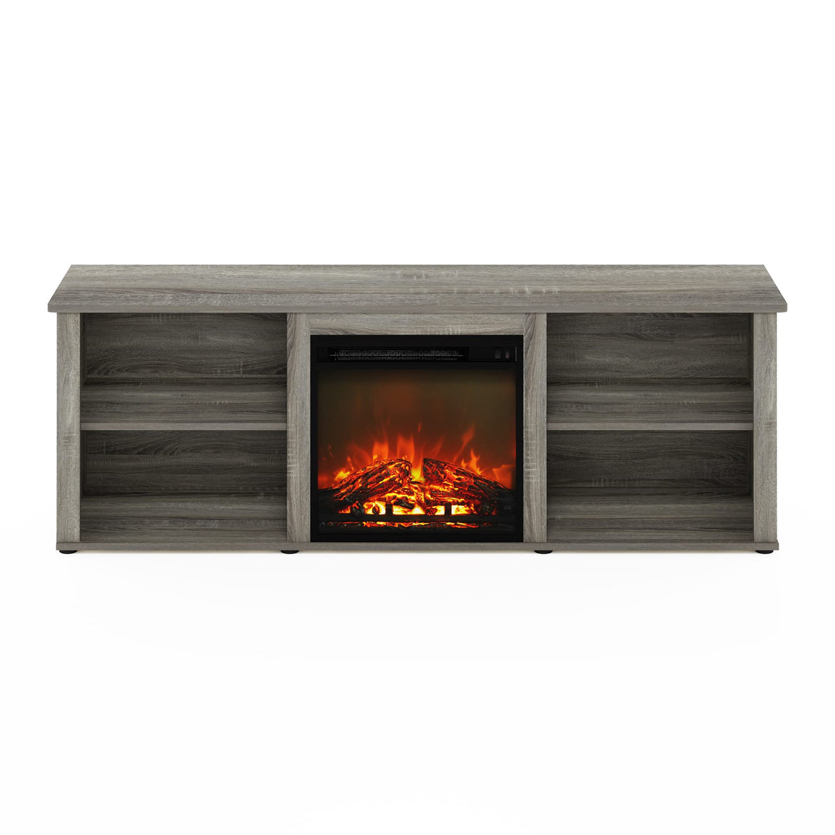 Furinno Classic 70 Inch TV Stand with Fireplace, French Oak Grey