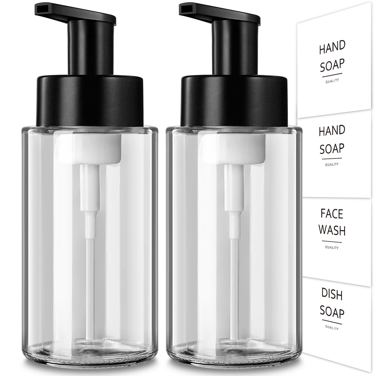 RYTOXILO Foaming Soap Dispenser, 12 Oz Foaming Hand Soap Dispenser, 2 Pack Glass Foaming Soap Dispenser for Bathroom & Kitchen, 