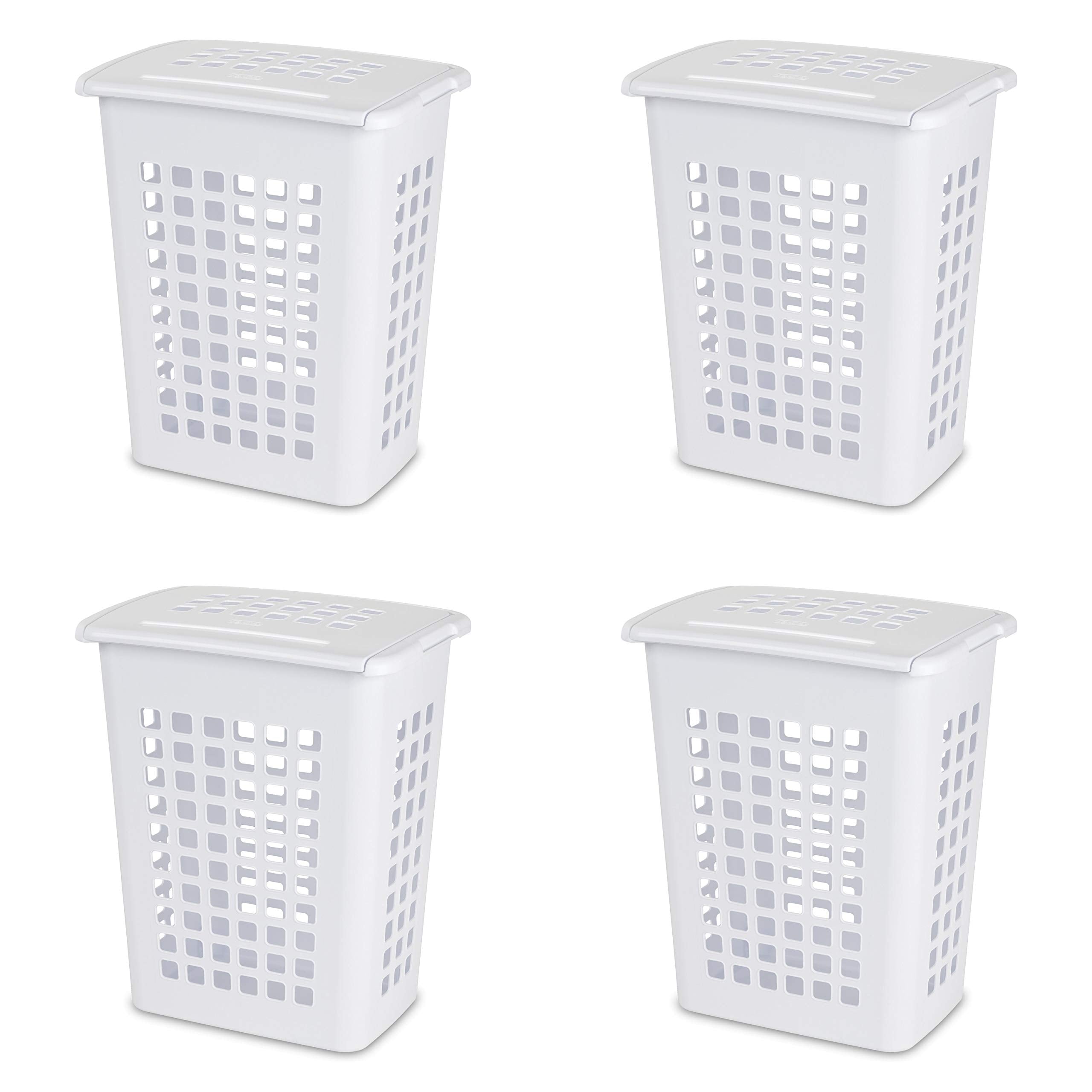 Sterilite Rectangular LiftTop Laundry Hamper with Lid, Handles to Easily Carry Clothes Between the Laundry Room and Bedroom, Pla