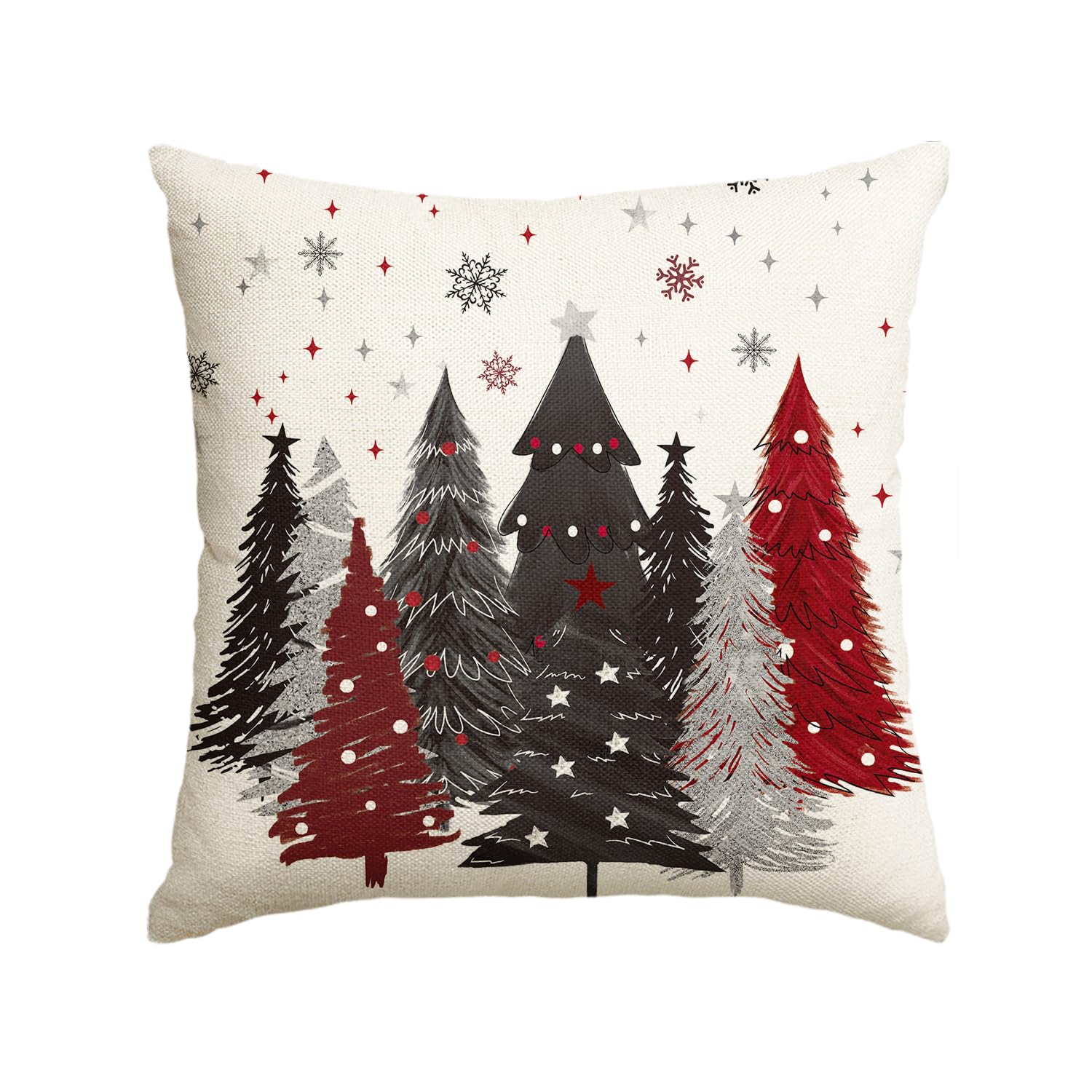 Avoin Colorlife Red And Black Merry Christmas Trees Snowflake Throw Pillow Cover, 18 X 18 Inch Seasonal Winter Holiday Cushion C