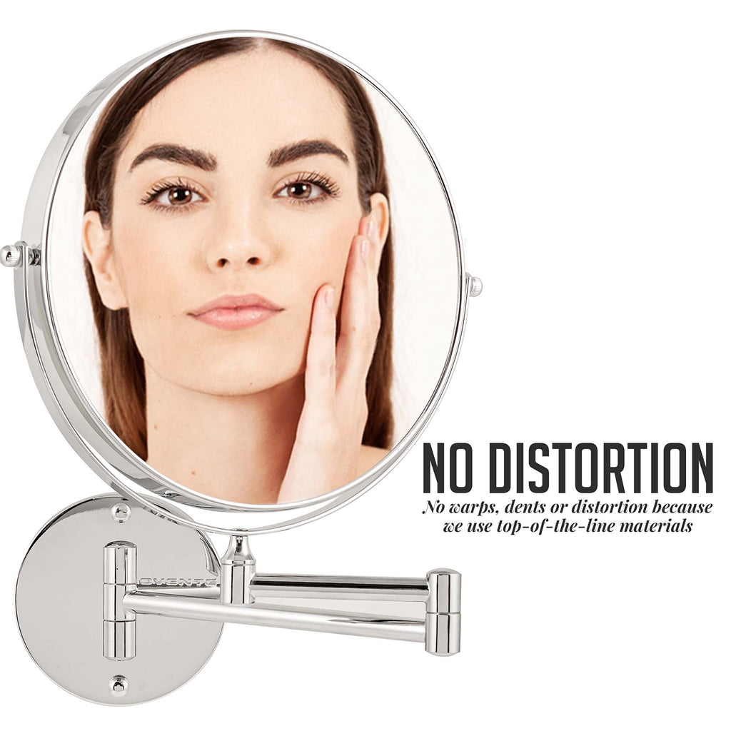 Ovente 9' Wall Mounted Makeup Mirror - 1X/ 10X Magnification, Rotating 360-Degree, Double-Sided, Extendable & Folding Arm, Clea