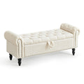 Furniliving Modern Storage Ottoman Bench, Sherpa Bench End of Bed Bench with Solid Wood Legs Upholstered Ottoman Bench with Stor