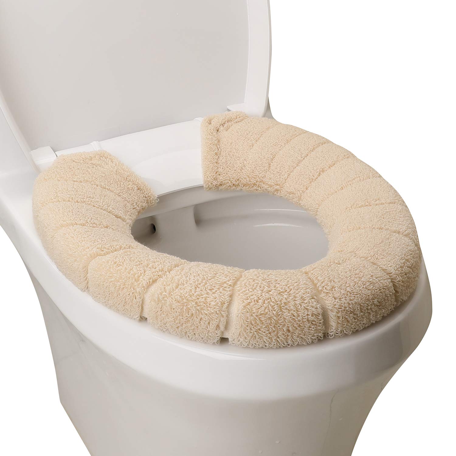 Toilet Seat Cover,Bathroom Soft Thicker Warmer with Snaps Fixed Stretchable Washable Fiber Cloth Toilet Seat Covers Pads Easy In