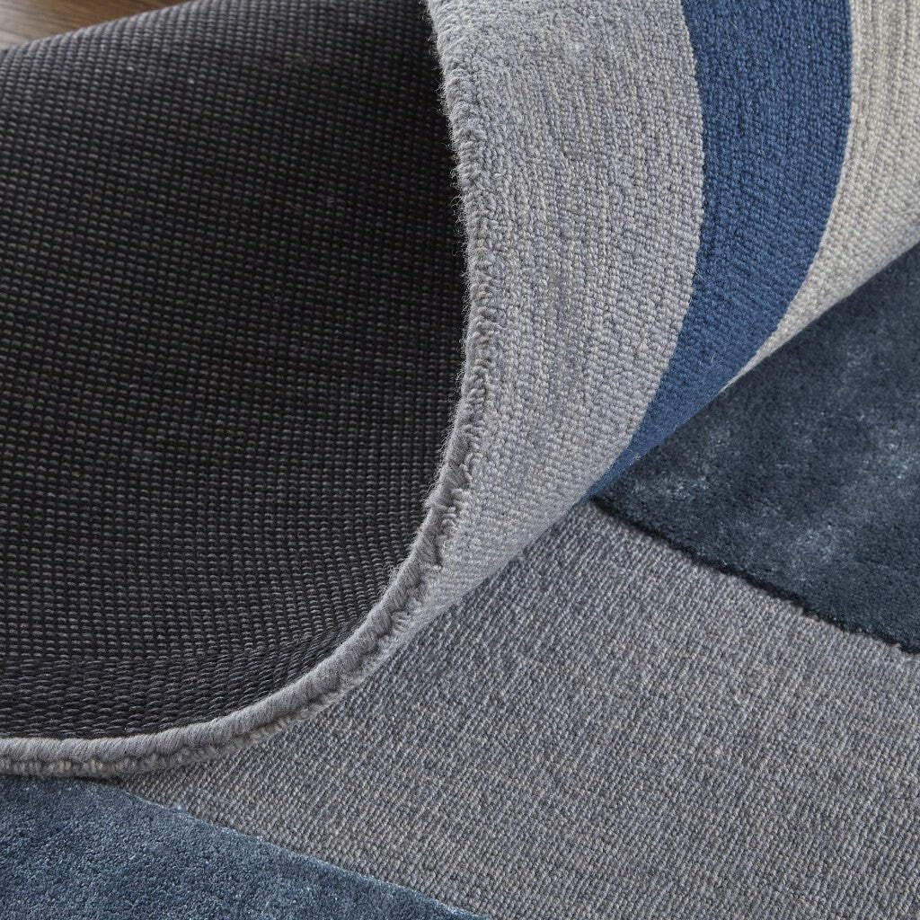 HomeRoots 515048 9 x 12 ft. Blue Ivory & Gray Wool Striped Hand Tufted Handmade Rectangle Area Rug