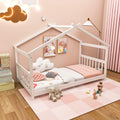 Gorelax Twin Bed Frame, Low Floor Kid House Bed With Roof, Montessori Floor Bed, Headboard & Footboard, No Box Spring Needed, Wood Twin Size Platform Bed Frame For Boys, Girls (White)