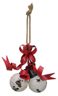 Wowser Jingle Bells Decoration with Tin Ribbon and Rope, Rustic Christmas Bell Front Door Hanger Decor, 8 Inch