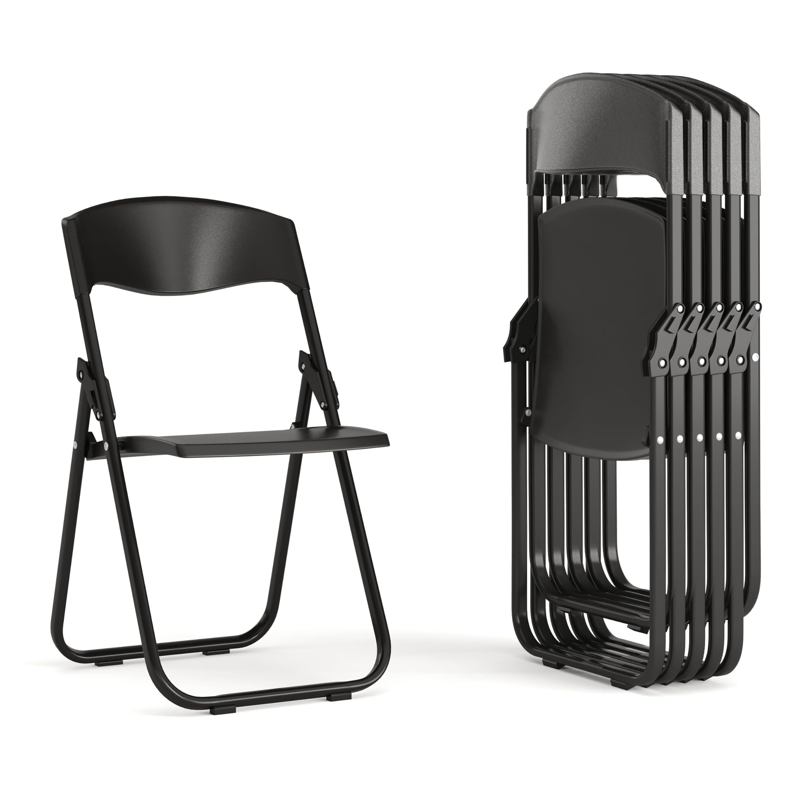 6 Pk. 880 lb. Capacity Black Plastic Folding Chair with Ganging Brackets