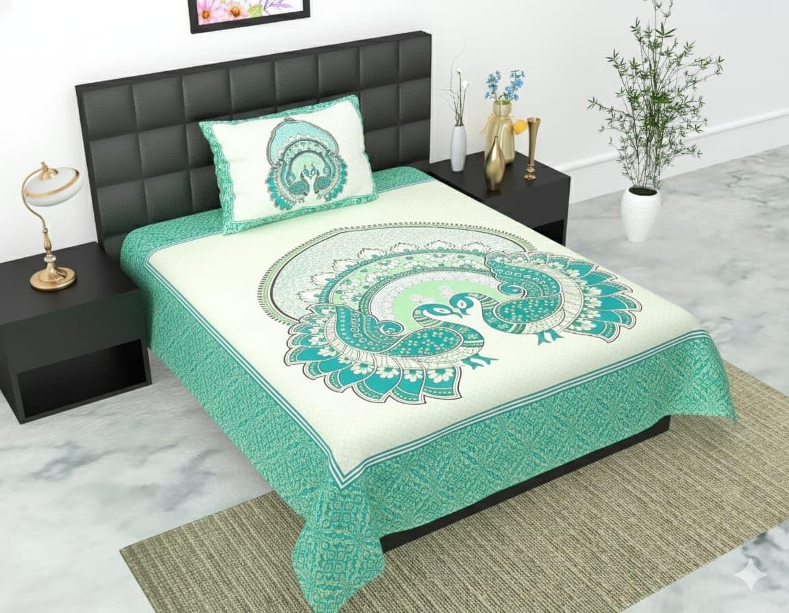 JAIPUR PRINTS 100% Cotton Bedsheet for Single Size Bed bedsheets Rajasthani Jaipuri Printed Single Size Bedsheet with 1 Pillow C