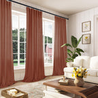 Terracotta Curtains Panels 63 Inch Length For Back Tab Semi Sheer, Linen Woven Textured Drapes Rod Pocket 2 Panels Set,Burnt Orange Boho Farmhouse Rust Curtain For Bedroom/Living Room/Kids Room