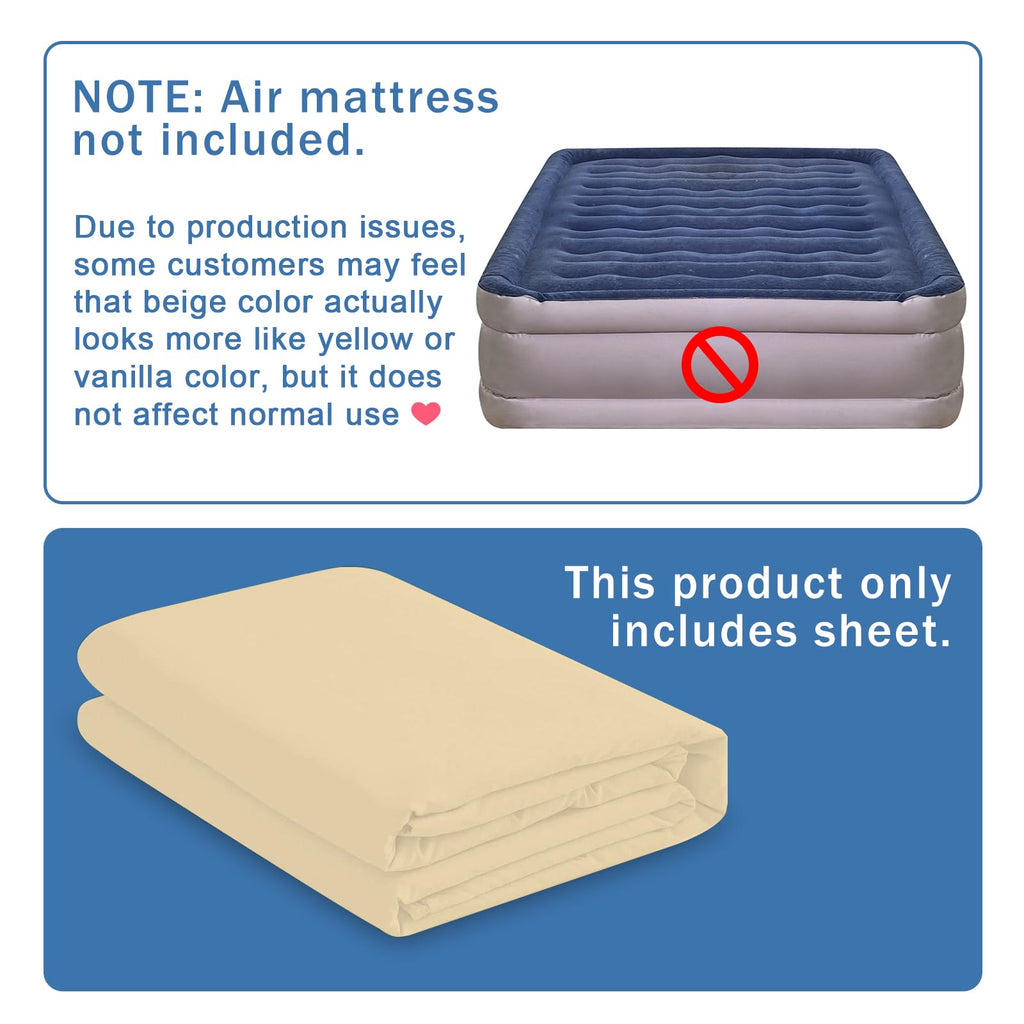 Bedecor Air Bed Sheets For Mattress Cover Removable Bed And Elastic Band Super Soft And Breathable & Deep Up To 21'' Beige Twin