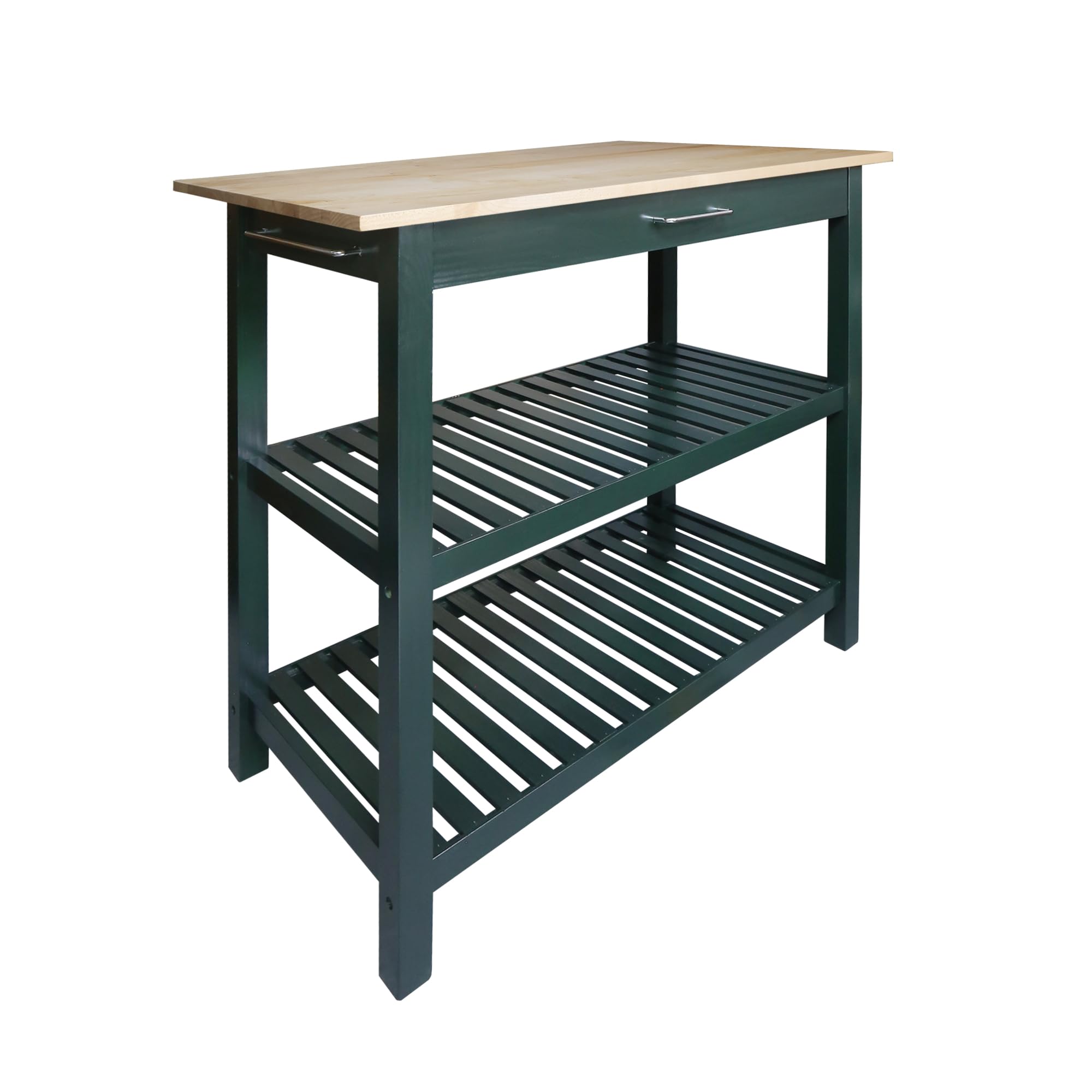 Kitchen Island with Solid Wood Top, Natural/Hunter Green