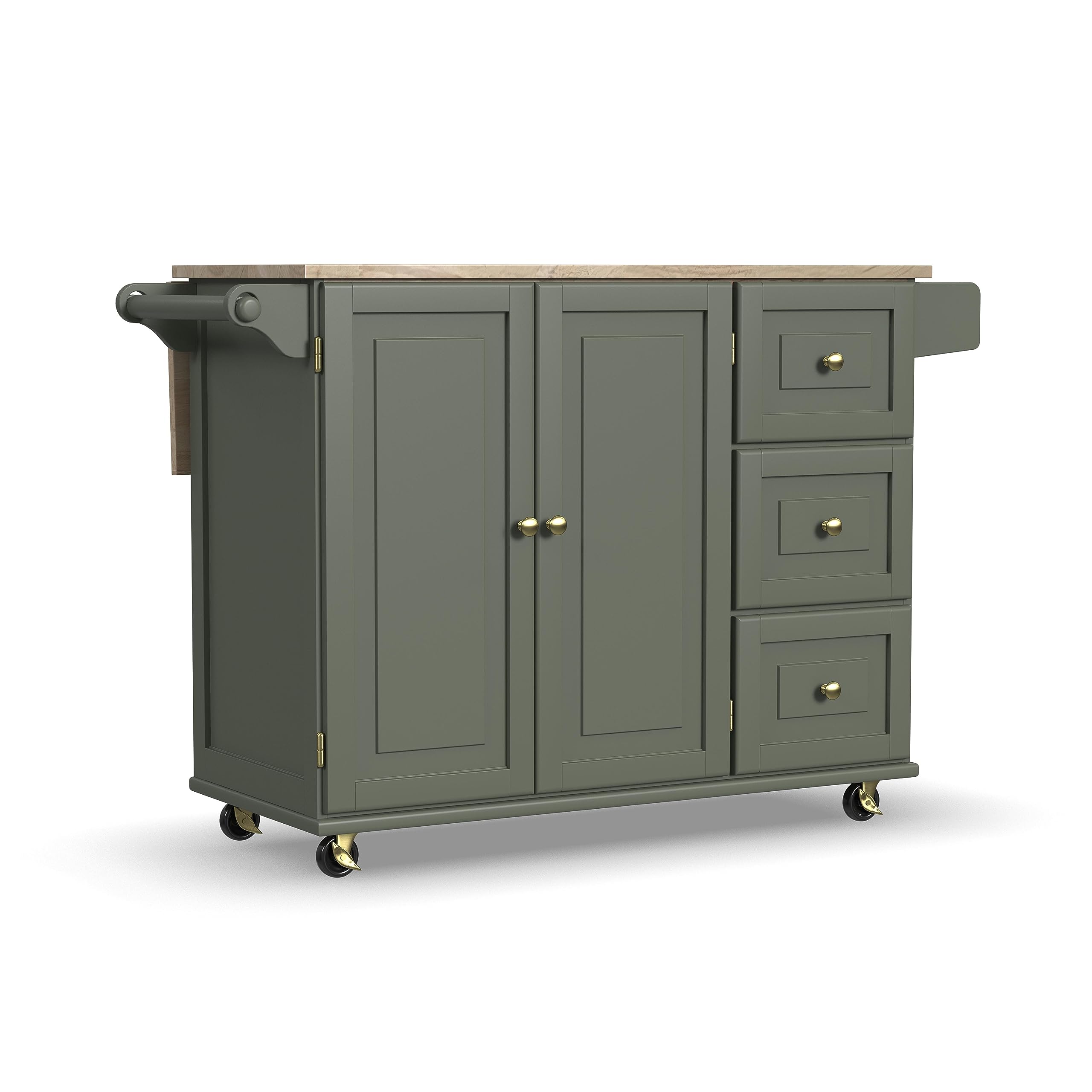 Homestyles Mobile Kitchen Island Cart with Wood Top and Dropleaf Breakfast Bar, 18 D x 53.5 W x 36 H, Green