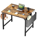 Sweetcrispy Computer Small Office Desk 32 Inch Student Kids Study Writing Work With Headphone Hooks & Storage Bag Modern Simple Pc Home Bedroom Table, Rustic Brown