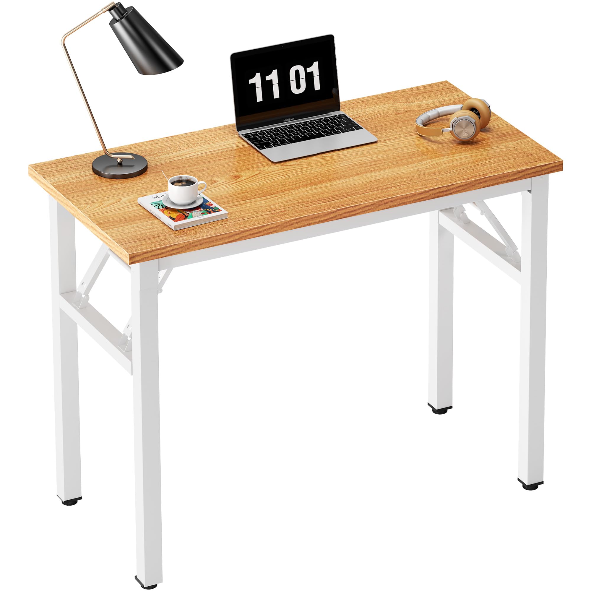 Need Small Computer Desk 31.5 inches Folding Table No Assembly Sturdy Small Writing Desk Folding Desk for Small Spaces, Teak & W