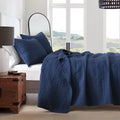 Horimote Home Quilt Set Twin Size Navy Blue, Classic Geometric Spots Stitched Pattern, Pre-Washed Microfiber Chic Rustic Look, U