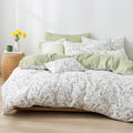 Lemiroe Botanical Cotton Comforter King Size - Tender Green Comforter Printed With Leafy Branches & Purple Stamens On Off-White,