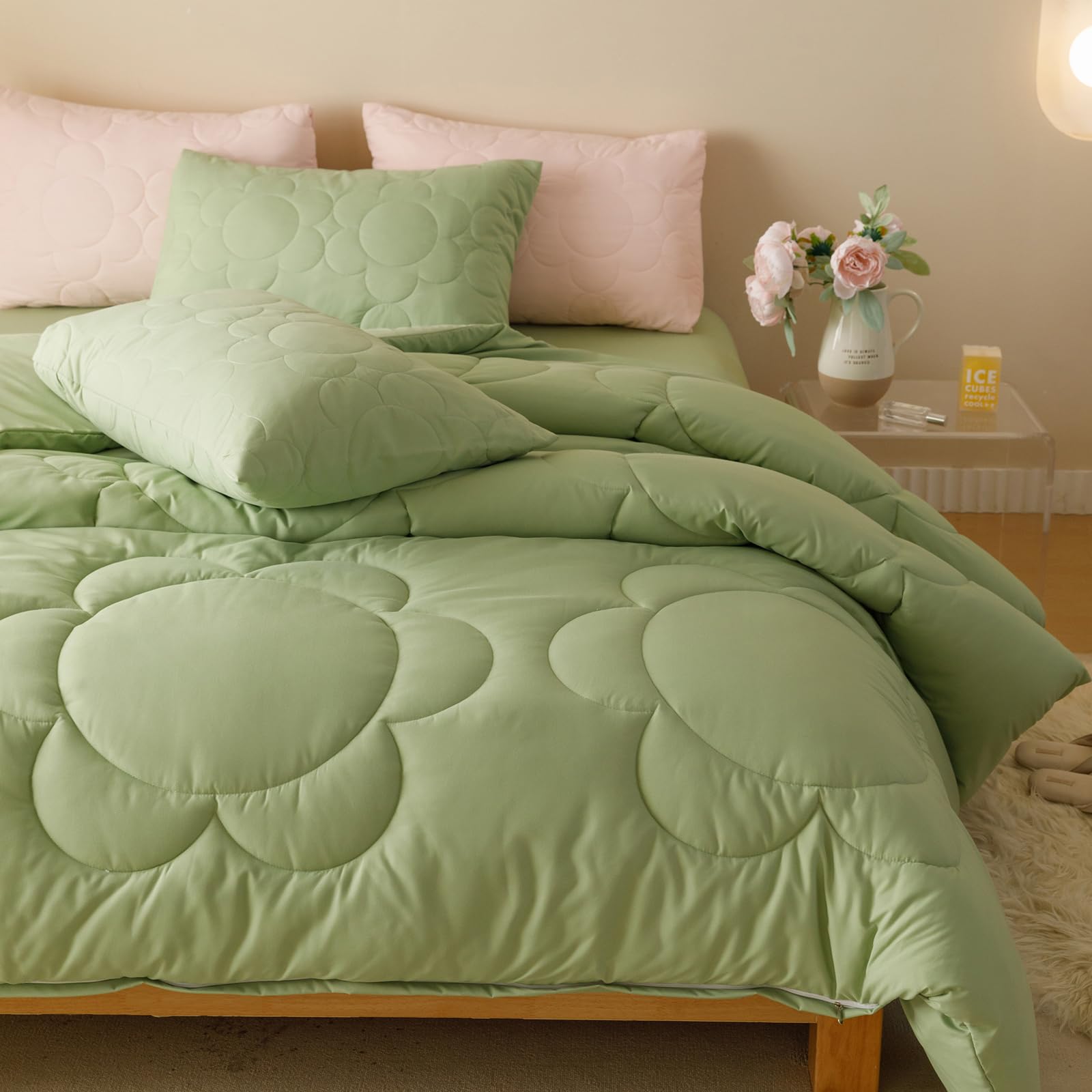 Luxlovery Sage Green Comforter Set Full Light Sage Green Quilts Blush Sage Green Bedding Comforter Set Solid Plain Color Soft Br