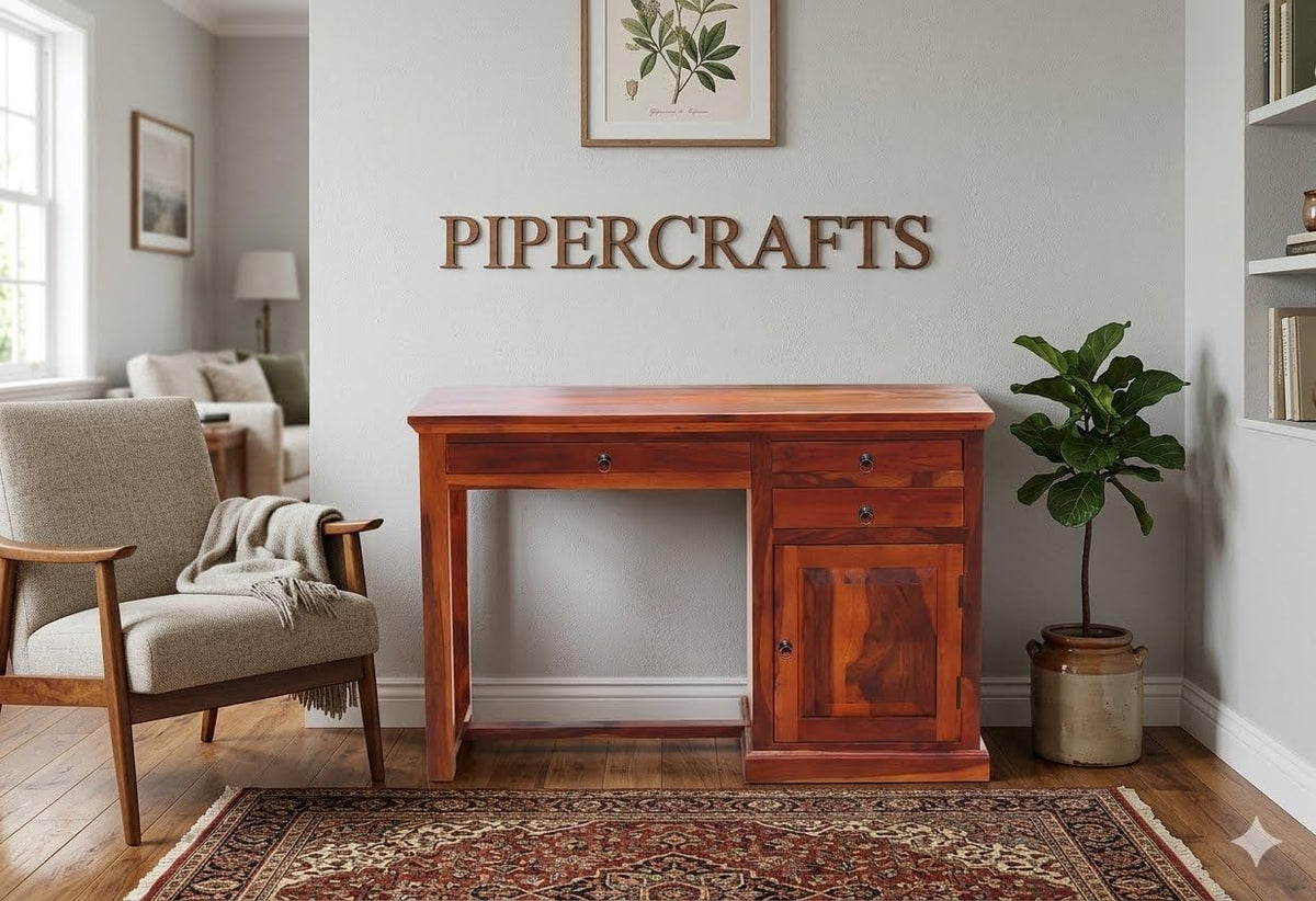 Pipercrafts Solid Sheesham Wood Study Table For Home, Multipurpose Office Desk For Laptop | Wooden Computer Table, Writing Desk