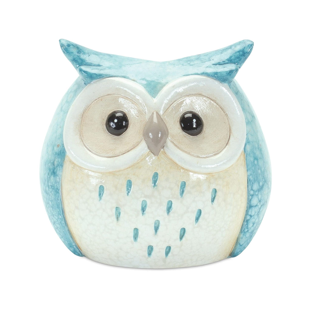 Melrose Set Of 3 Terra Cotta Owl With Blue Finish 85083Ds