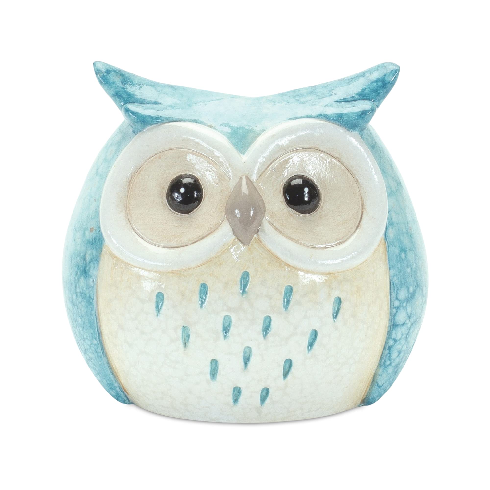 Melrose Set Of 3 Terra Cotta Owl With Blue Finish 85083Ds