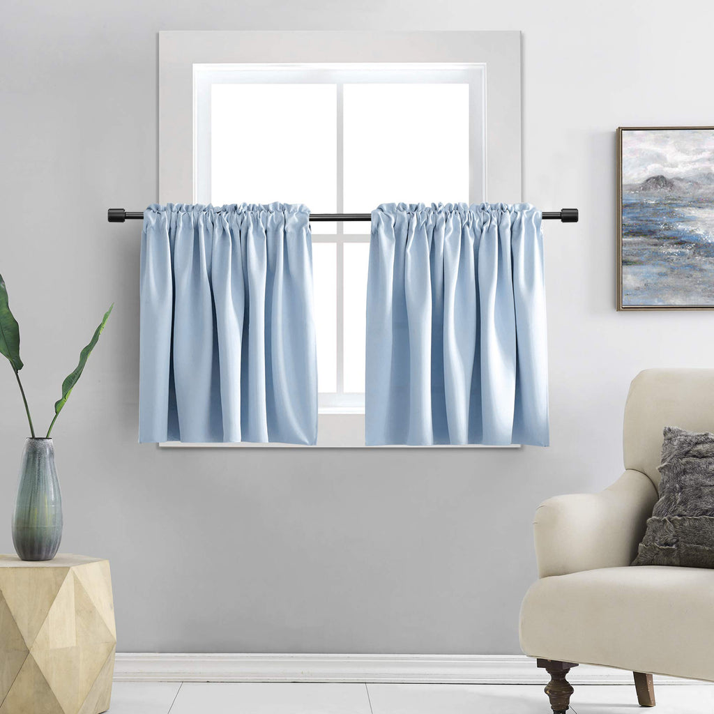 Donren Light Blue Tier Curtain Panels For Small Window - Thermal Insulated Room Darkening Rod Pocket Valance Curtains For Livingroom (Dream Blue,52 By 24 Inch 2 Panels)