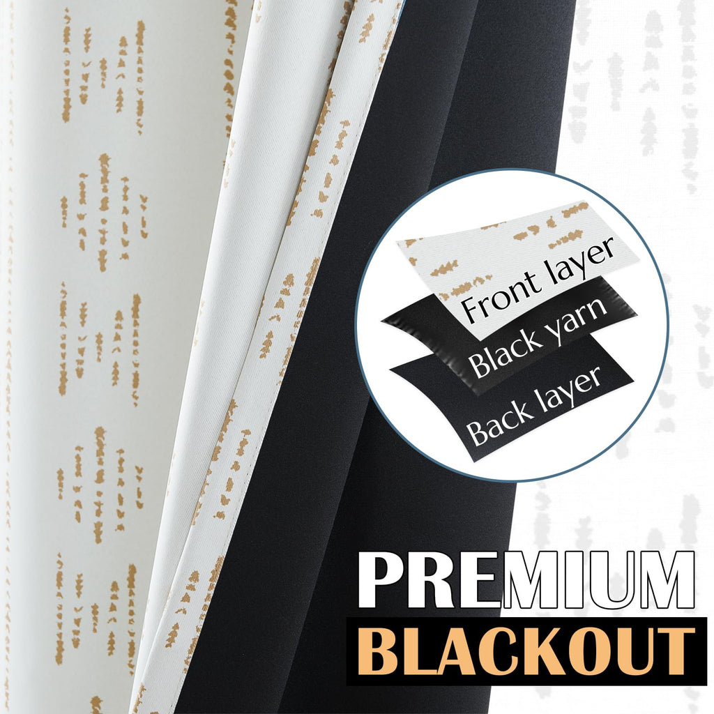 Jinchan 100% Blackout Boho Curtains 108 Inch Longes For Bedroom Beige Geometric Printed Grommet Top Room Darkening Thermal Insulated Window Drapes 2 Panels