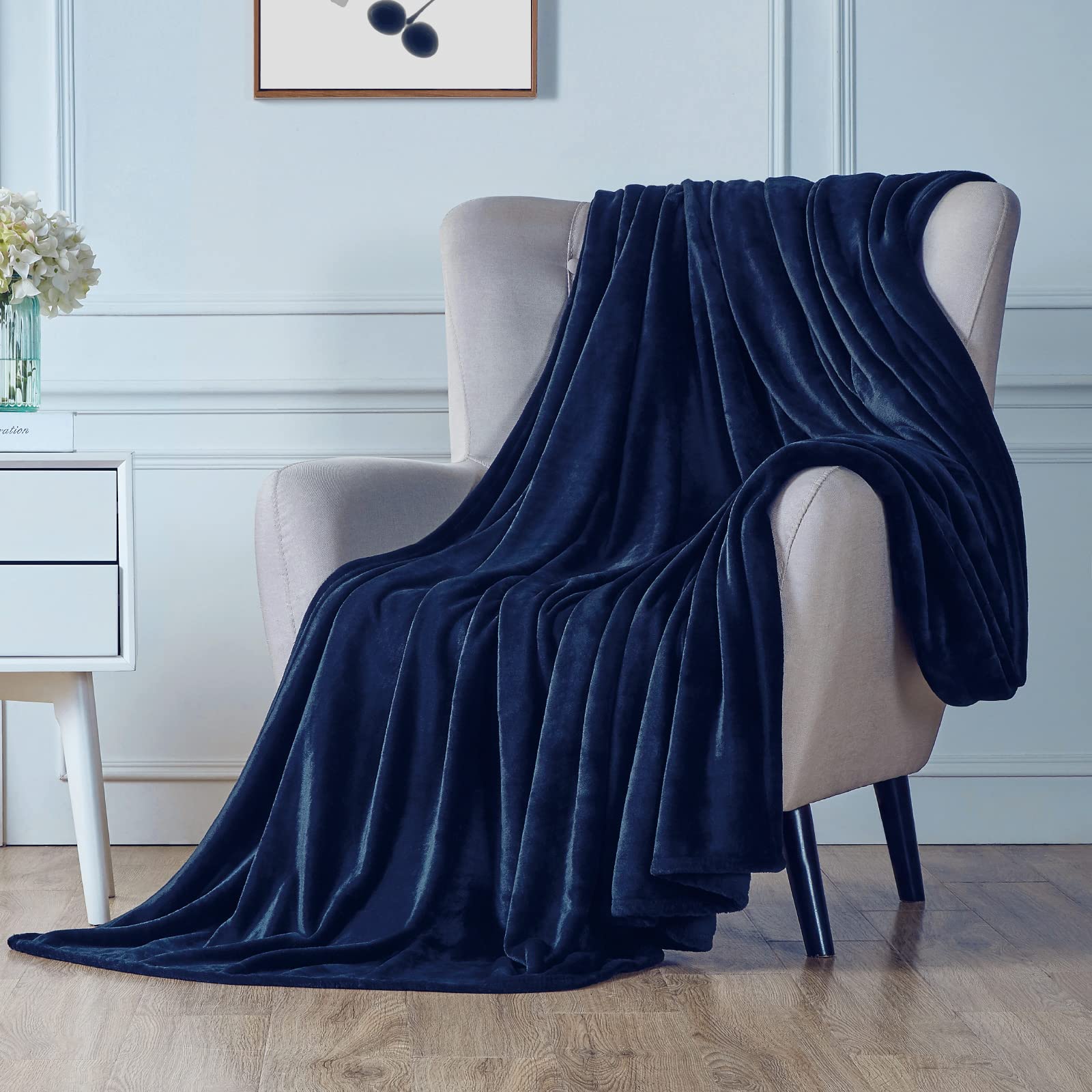 Walensee Fleece Blanket Plush Throw Fuzzy Lightweight (California King Size 108X102Navy Blue) Super Soft Microfiber Cal King Siz